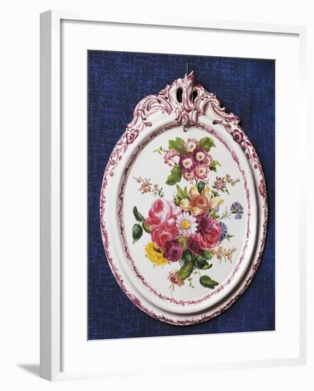 Enamelled Tile with Floral Decorations, Ceramic, Lodi Manufacture, Lombardy, Italy-null-Framed Giclee Print