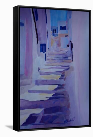 Enchanting Mykonos Greece View with Stairs-Markus Bleichner-Framed Stretched Canvas