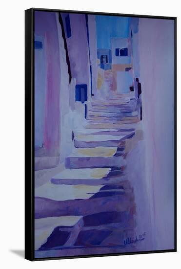 Enchanting Mykonos Greece View with Stairs-Markus Bleichner-Framed Stretched Canvas