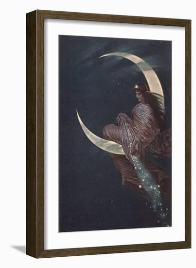 Enchantress Sitting on Moon-null-Framed Art Print