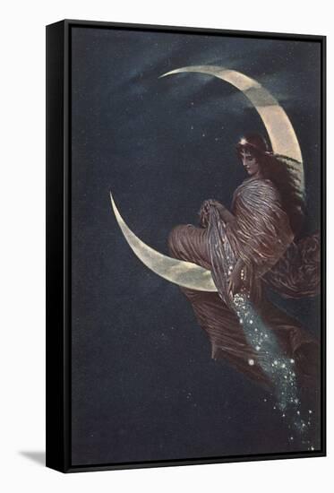 Enchantress Sitting on Moon-null-Framed Stretched Canvas