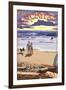 Encinitas, California - Beach and Sunset-Lantern Press-Framed Art Print