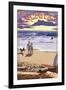 Encinitas, California - Beach and Sunset-Lantern Press-Framed Art Print