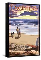 Encinitas, California - Beach and Sunset-Lantern Press-Framed Stretched Canvas