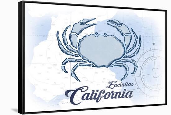 Encinitas, California - Crab - Blue - Coastal Icon-Lantern Press-Framed Stretched Canvas