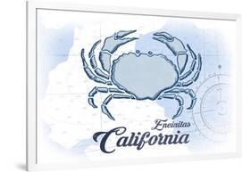 Encinitas, California - Crab - Blue - Coastal Icon-Lantern Press-Framed Art Print