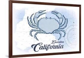 Encinitas, California - Crab - Blue - Coastal Icon-Lantern Press-Framed Art Print