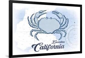 Encinitas, California - Crab - Blue - Coastal Icon-Lantern Press-Framed Art Print