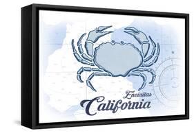 Encinitas, California - Crab - Blue - Coastal Icon-Lantern Press-Framed Stretched Canvas