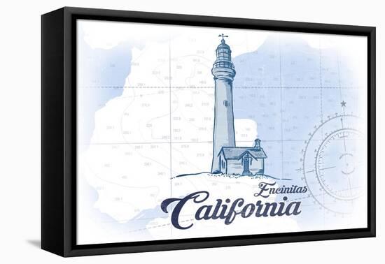 Encinitas, California - Lighthouse - Blue - Coastal Icon-Lantern Press-Framed Stretched Canvas