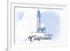 Encinitas, California - Lighthouse - Blue - Coastal Icon-Lantern Press-Framed Art Print