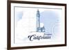 Encinitas, California - Lighthouse - Blue - Coastal Icon-Lantern Press-Framed Art Print