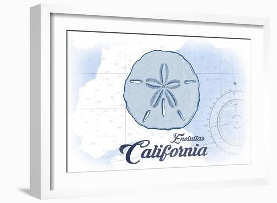 Encinitas, California - Sand Dollar - Blue - Coastal Icon-Lantern Press-Framed Art Print