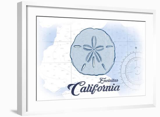 Encinitas, California - Sand Dollar - Blue - Coastal Icon-Lantern Press-Framed Art Print