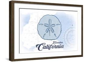 Encinitas, California - Sand Dollar - Blue - Coastal Icon-Lantern Press-Framed Art Print