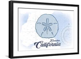 Encinitas, California - Sand Dollar - Blue - Coastal Icon-Lantern Press-Framed Art Print