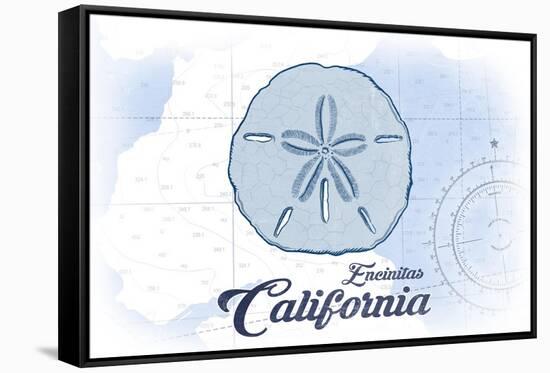 Encinitas, California - Sand Dollar - Blue - Coastal Icon-Lantern Press-Framed Stretched Canvas