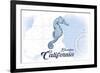 Encinitas, California - Seahorse - Blue - Coastal Icon-Lantern Press-Framed Premium Giclee Print