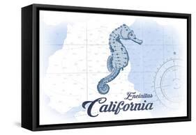 Encinitas, California - Seahorse - Blue - Coastal Icon-Lantern Press-Framed Stretched Canvas