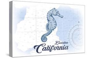 Encinitas, California - Seahorse - Blue - Coastal Icon-Lantern Press-Stretched Canvas