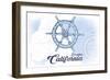 Encinitas, California - Ship Wheel - Blue - Coastal Icon-Lantern Press-Framed Art Print