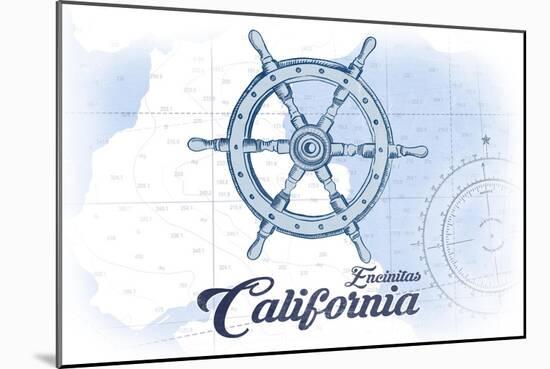 Encinitas, California - Ship Wheel - Blue - Coastal Icon-Lantern Press-Mounted Art Print