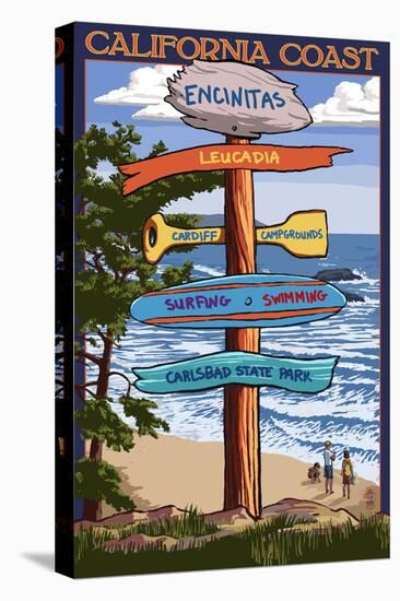 Encinitas, California - Signpost Destinations-Lantern Press-Stretched Canvas