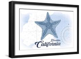 Encinitas, California - Starfish - Blue - Coastal Icon-Lantern Press-Framed Art Print