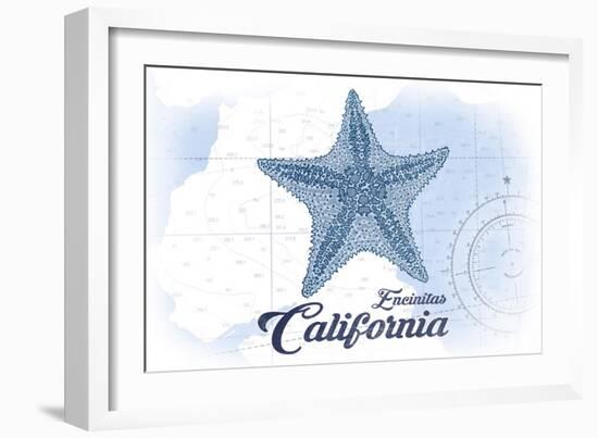 Encinitas, California - Starfish - Blue - Coastal Icon-Lantern Press-Framed Art Print