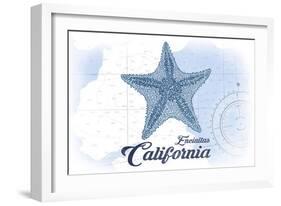 Encinitas, California - Starfish - Blue - Coastal Icon-Lantern Press-Framed Art Print
