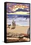 Encinitas, California - Sunset Beach Scene-Lantern Press-Framed Stretched Canvas