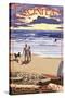 Encinitas, California - Sunset Beach Scene-Lantern Press-Stretched Canvas