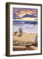 Encinitas, California - Sunset Beach Scene-Lantern Press-Framed Art Print