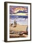 Encinitas, California - Sunset Beach Scene-Lantern Press-Framed Art Print