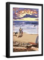 Encinitas, California - Sunset Beach Scene-Lantern Press-Framed Art Print