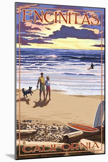 Encinitas, California - Sunset Beach Scene-Lantern Press-Mounted Art Print