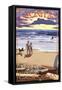 Encinitas, California - Sunset Beach Scene-Lantern Press-Framed Stretched Canvas