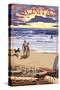 Encinitas, California - Sunset Beach Scene-Lantern Press-Stretched Canvas