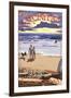 Encinitas, California - Sunset Beach Scene-Lantern Press-Framed Art Print