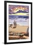 Encinitas, California - Sunset Beach Scene-Lantern Press-Framed Art Print