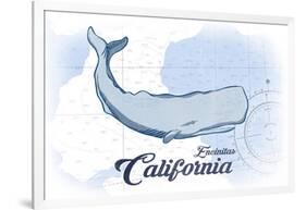 Encinitas, California - Whale - Blue - Coastal Icon-Lantern Press-Framed Art Print