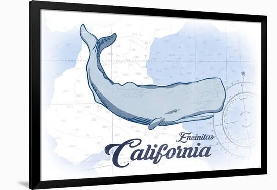 Encinitas, California - Whale - Blue - Coastal Icon-Lantern Press-Framed Art Print