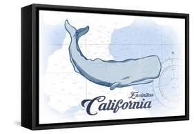 Encinitas, California - Whale - Blue - Coastal Icon-Lantern Press-Framed Stretched Canvas