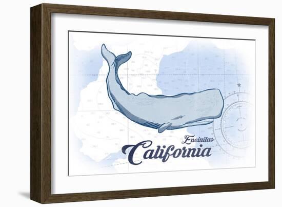 Encinitas, California - Whale - Blue - Coastal Icon-Lantern Press-Framed Art Print