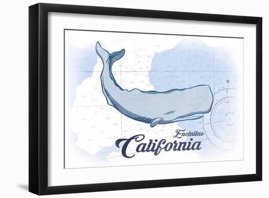 Encinitas, California - Whale - Blue - Coastal Icon-Lantern Press-Framed Art Print