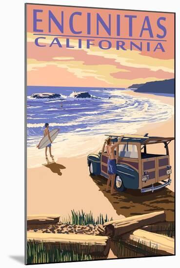 Encinitas, California - Woody on Beach-Lantern Press-Mounted Art Print