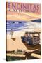 Encinitas, California - Woody on Beach-Lantern Press-Stretched Canvas