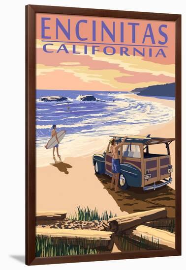 Encinitas, California - Woody on Beach-Lantern Press-Framed Art Print