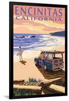 Encinitas, California - Woody on Beach-Lantern Press-Framed Art Print