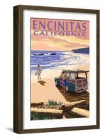 Encinitas, California - Woody on Beach-Lantern Press-Framed Art Print